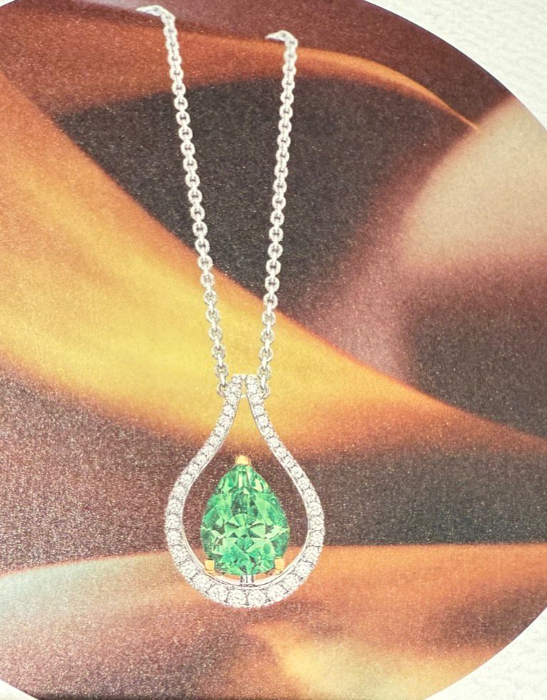 Nini-Custom pendant for emerald teardrop stone, S925 sterling silver plated with 18k white gold.