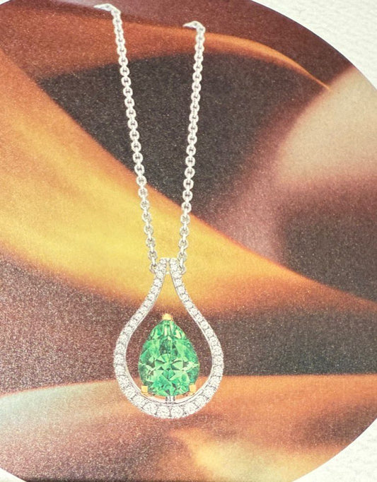 Nini-Custom pendant for emerald teardrop stone, S925 sterling silver plated with 18k white gold.