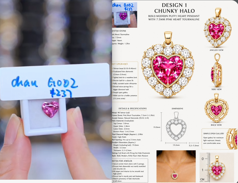 Miya-Custom-made 9K gold pendant, surrounded by a ring of lab-grown diamonds for 29017