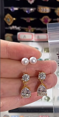 Miya-Pearl and moissanite stud earrings